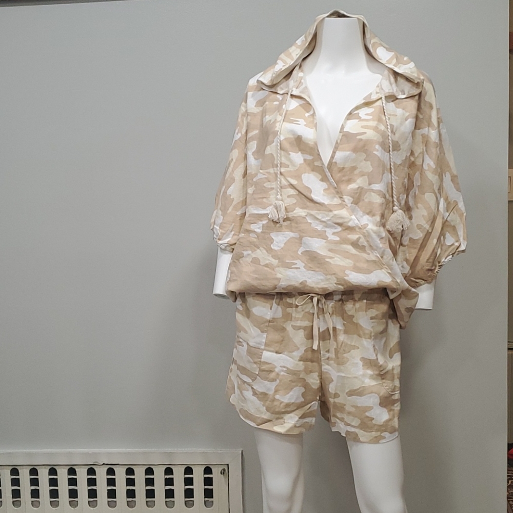 Women's Linen-Blend Camo-Print  set